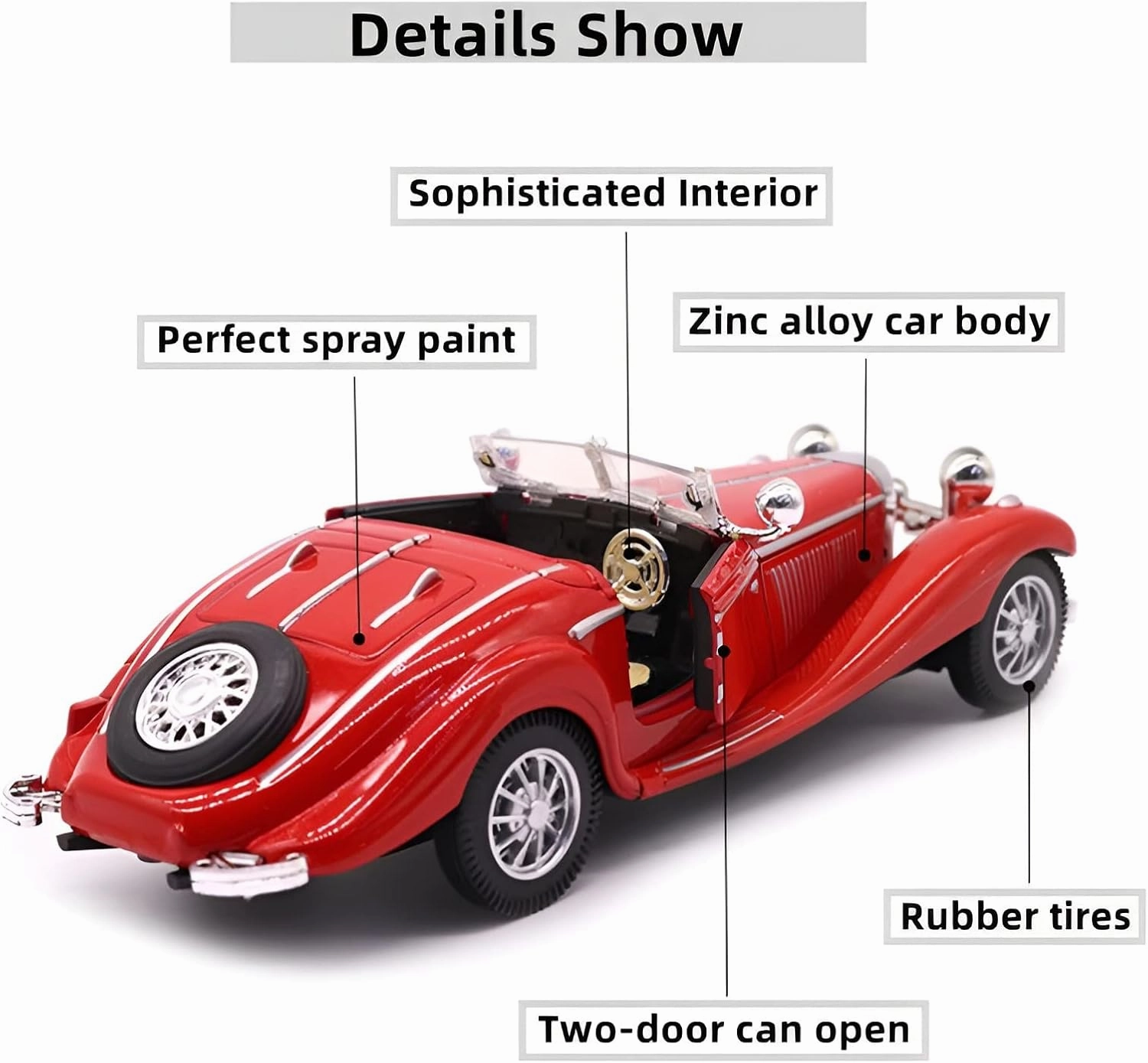 1:28 Scale Pullback Diecast Metal Antique Classic Model Cars Collectible Toy Gifts (Red,Length 6.5in/16.8cm)