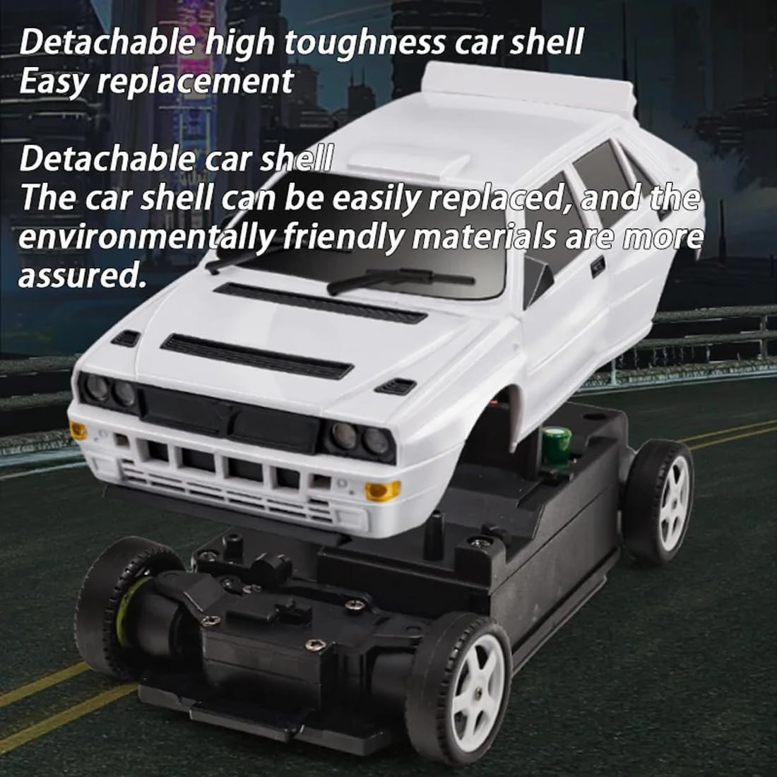 1:28 Scale RC Drift Car, 2.4GHz Proportional Control 10KM/H 4WD RC Racing Car with LED Lights & Adjustable Tires, Ready-to-Race Toy Car for Adults