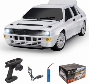 1:28 Scale RC Drift Car, 2.4GHz Proportional Control 10KM/H 4WD RC Racing Car with LED Lights & Adjustable Tires, Ready-to-Race Toy Car for Adults