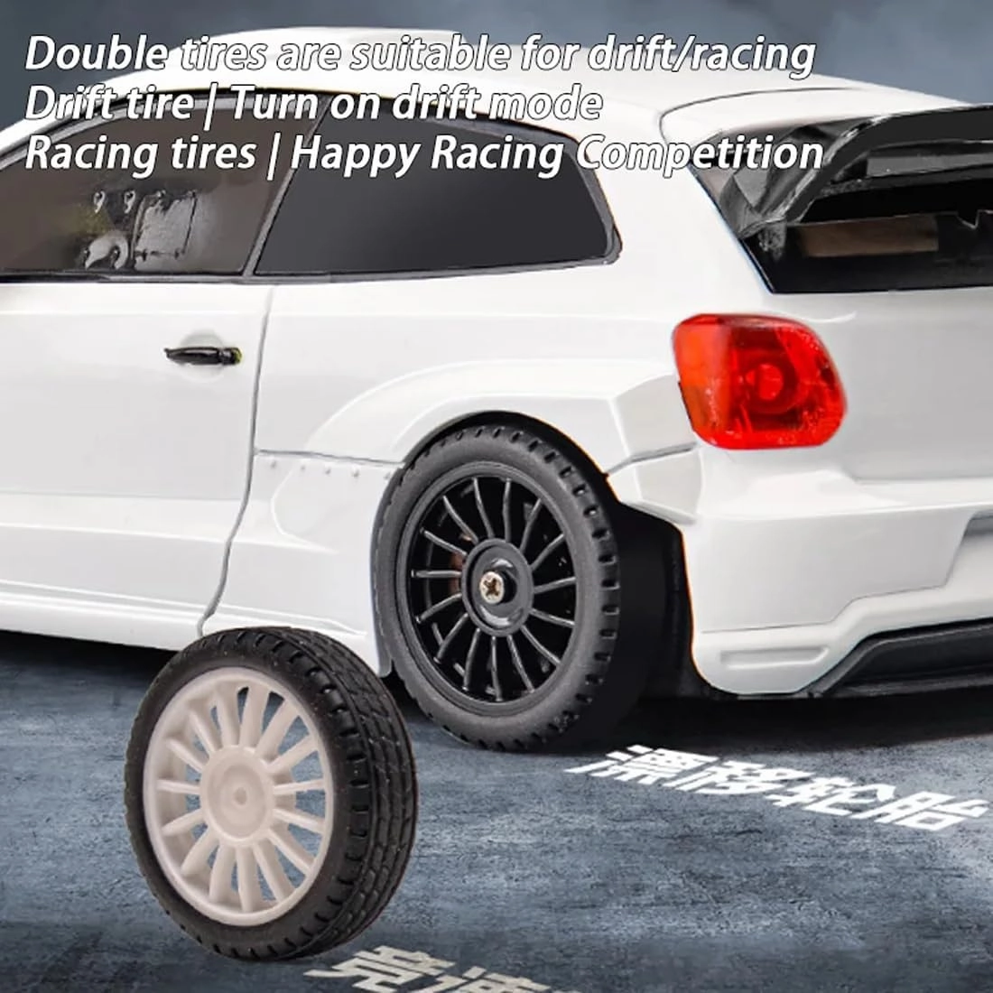 1:28 Scale RC Drift Car, 2.4GHz Proportional Control 10KM/H 4WD RC Racing Car with LED Lights & Adjustable Tires, Ready-to-Race Toy Car for Adults
