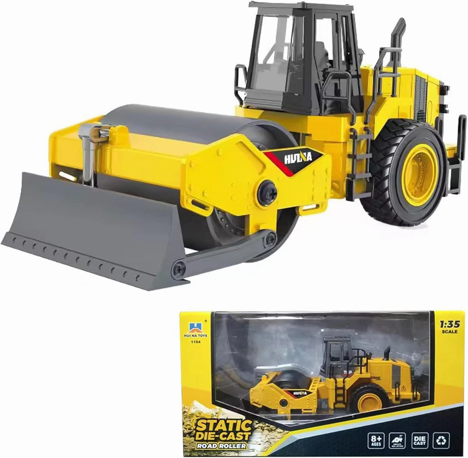 1/35 Scale Metal Large Road Roller Toy, Metal Construction Vehicles Model Toy, Outdoor Sandbox Car Toys, Birthday Gift Toddler Boy Kid Child