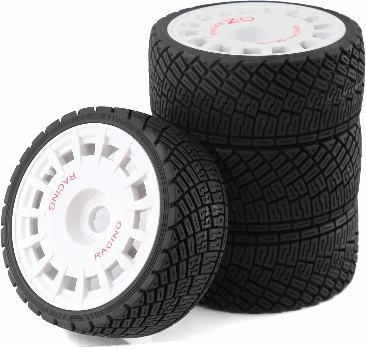1/8 RC On Road Tires And Plastic Street Wheels 17mm Hex OD 3.94'' 1/7 Rally Racing Tyres For 1:8 1:7 Touring Street Drift Car Tamiya HPI WR8 HSP ARRMA Redcat Losi Kyosho GT2 VRX W10 (White)