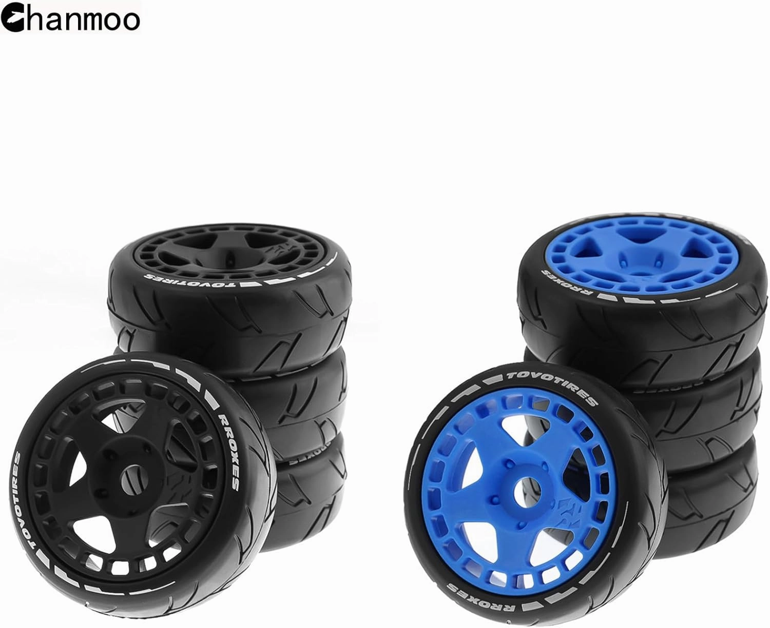 1/8 RC Rally Racing Tires and Hard Plastic Drift Wheels 17mm Hex On Road Tyres Compatible with 1:10 Scale Touring Street Car HSP Hobao HPI WR8 ARRMA Redcat Losi Kyosho VRX Tamiya 4PCS (Blue)