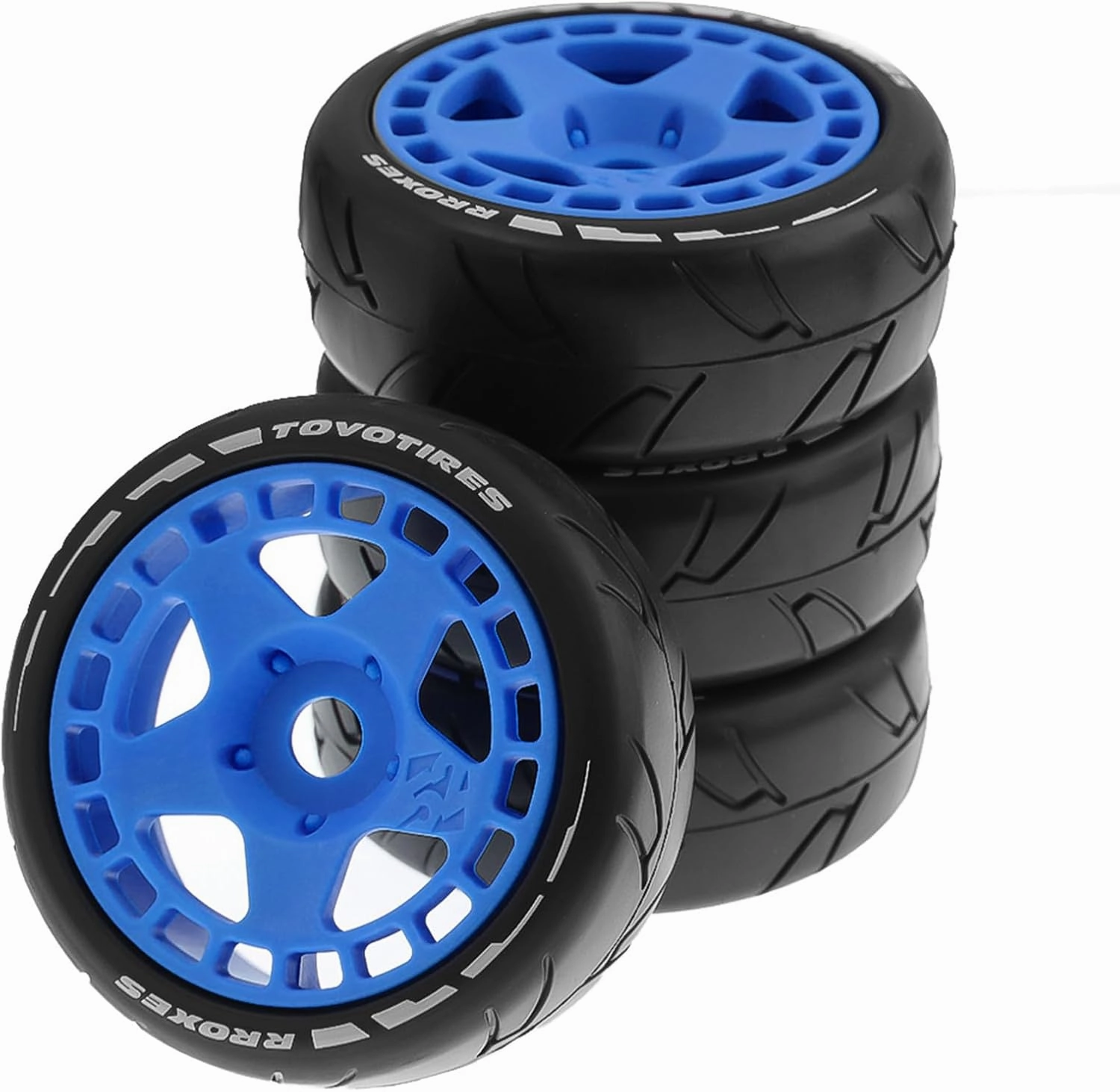 1/8 RC Rally Racing Tires and Hard Plastic Drift Wheels 17mm Hex On Road Tyres Compatible with 1:10 Scale Touring Street Car HSP Hobao HPI WR8 ARRMA Redcat Losi Kyosho VRX Tamiya 4PCS (Blue)