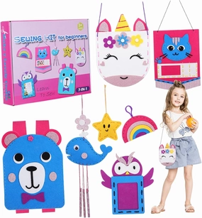 1set Felt Sewing Kit for Boy Girl Beginner Craft Adorable Animal Patterns for Felt Purse Making and Creative Projects