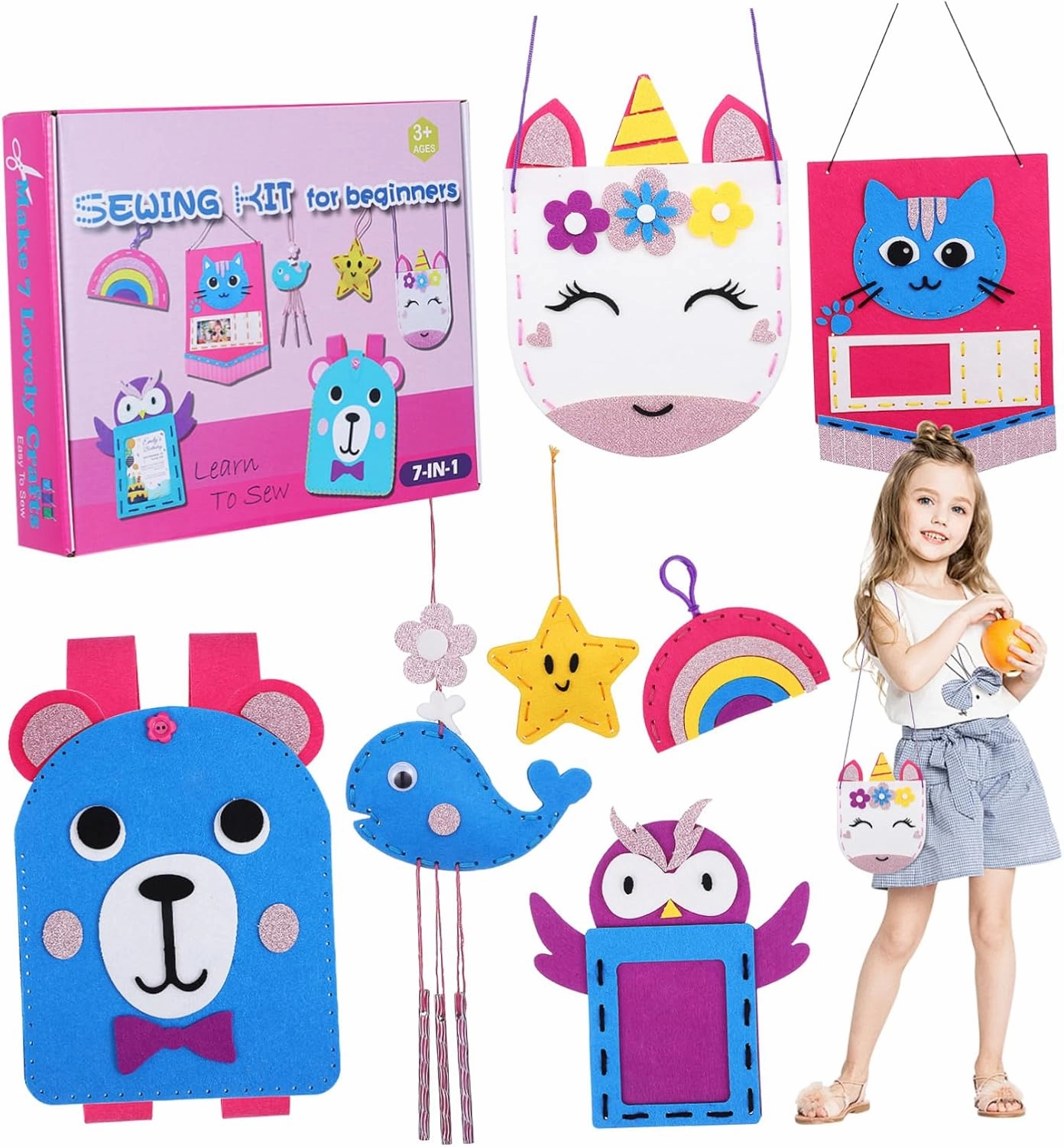 1set Felt Sewing Kit for Boy Girl Beginner Craft Adorable Animal Patterns for Felt Purse Making and Creative Projects