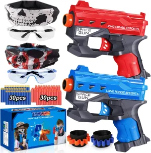 2 Pack Blaster Guns Boys Toy-with 60 Bullets &2 Wristbands, TiopLior Blaster Guns Toy Age for 4-9 Christmas Birthday Gifts &2 Safety Glasses/Face Masks for 6  Year Old Kids Games Toys