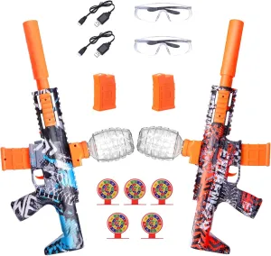 2 Pack Electric Splatter Blaster Toy, Splat Auto, Outdoor Play Team Games, 50000 , 600 Hopper, 2 Rechargeable Batteries, Age 12  Year Up