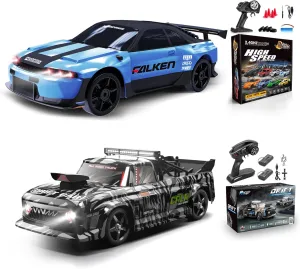 2 PCS RC Drift Car, 1:24 & 1:12 High Speed Performance RC Car, 4WD 15KM/H & 35KM/H, 2.4GHz Remote Control, Replaceable Tires, Gift for Kids & Adults