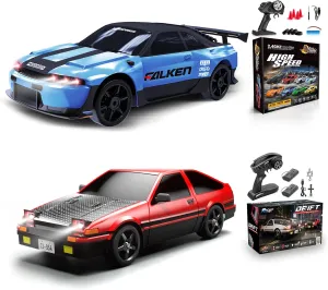 2 PCS RC Drift Car, RC Drift Car 1:24 Remote Control Car 4WD 15KM/H Remote Control Car and 1:12 Fast RC Car 2.4GHz 35KM/H High Speed Performance with Gyro Racing Car Gift for Adults Kids Boys Girls