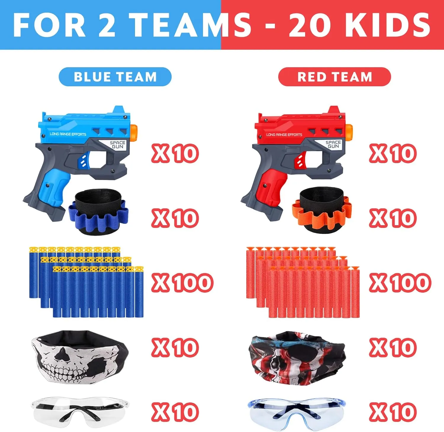 20 Pack Small Gun Set for Birthday Party Supplies with Mini Foam Blaster Fit for Nerf Guns Party,Gun Favors with Toy Gun for Kids 3-7,Bullet Holders,Foam Darts,Face Masks & Safety Glasses