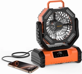 20000mAh Portable Fan with Touch Screen, 5-Speed Strong Airflow LED Camping Fan, Ventilador Recargable with Remote for Tent, Camping, Indoor, Travel (Orange)