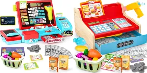 2025 Wooden Toy Cash Register for Kids,& maysida 52PCS Toy Cash Register