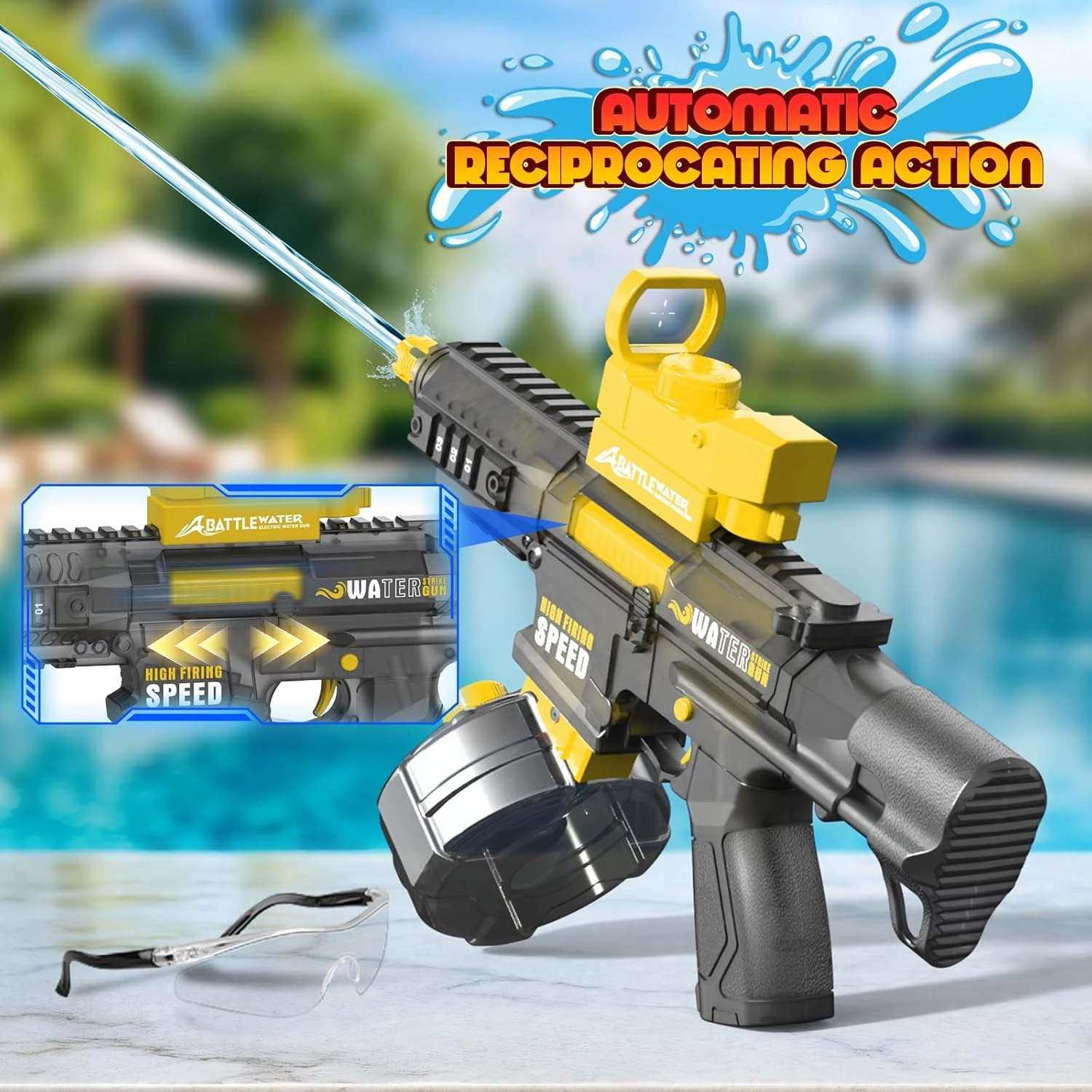 2025 Electric Water Gun for Adults Kids, Automatic Water Gun Toy for Kids Ages 4-8 8-12, Large Capacity High Power, 32ft Ultra-Long Range, Summer Pool Outdoor Beach Water Toys for Boys Girls（Yellow）