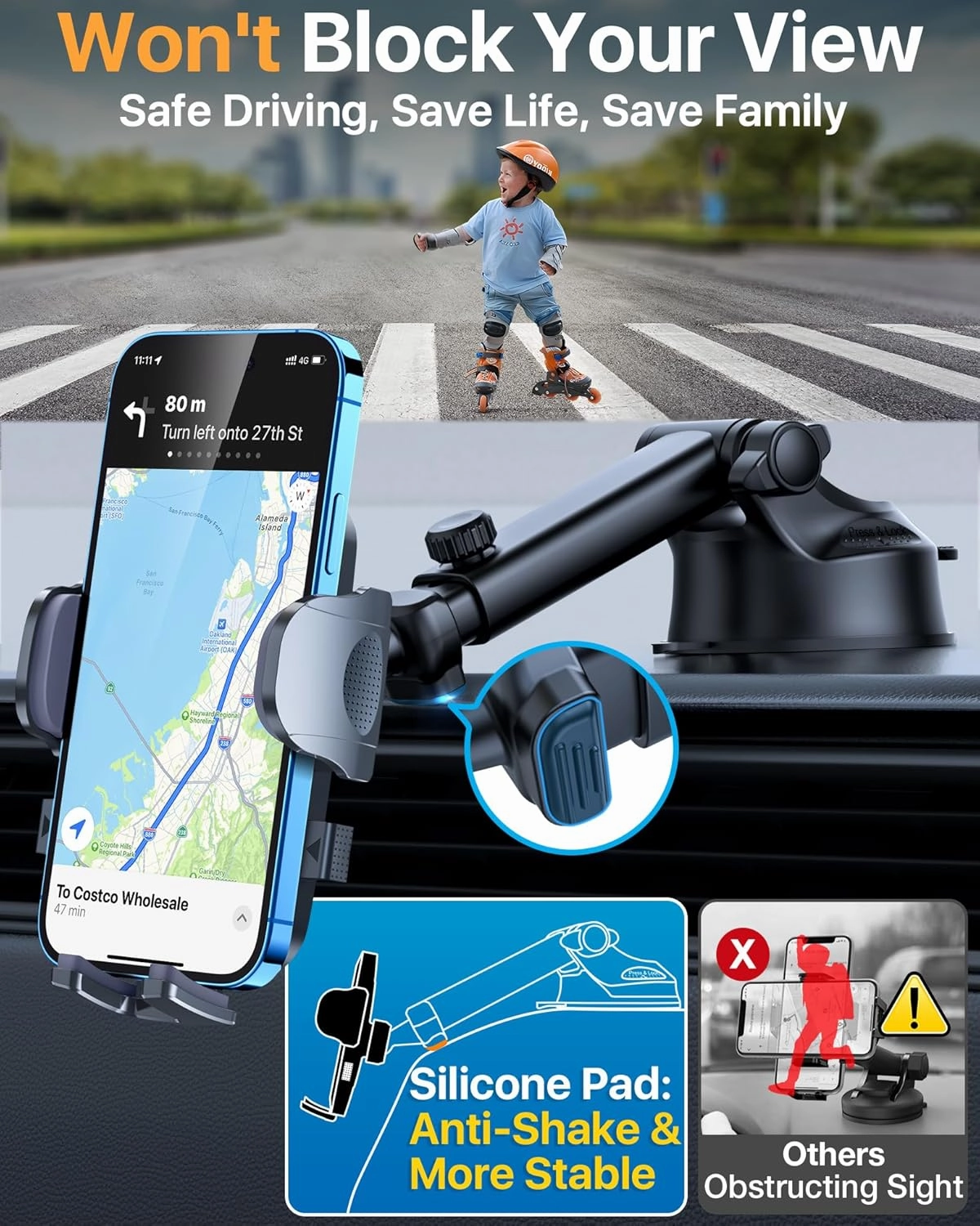 2025 Ultimate Car Phone Mount【80 LBS Strongest Suction & Military-Grade】【Patent & Safety Certs】 Cell Phone Holder Truck Stand for Dashboard Windshield Vent for iPhone 16 Pro Max 15 14 (Black)