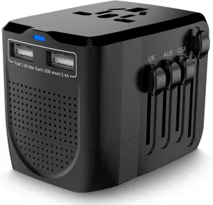 220V to 110V Converter Travel Adapter Combo with 2 USB, International Voltage Converter for Hair Dryer Phone Laptop, All-in-one Power Converter for US to UK EU AU Asia Cover 200 Countries