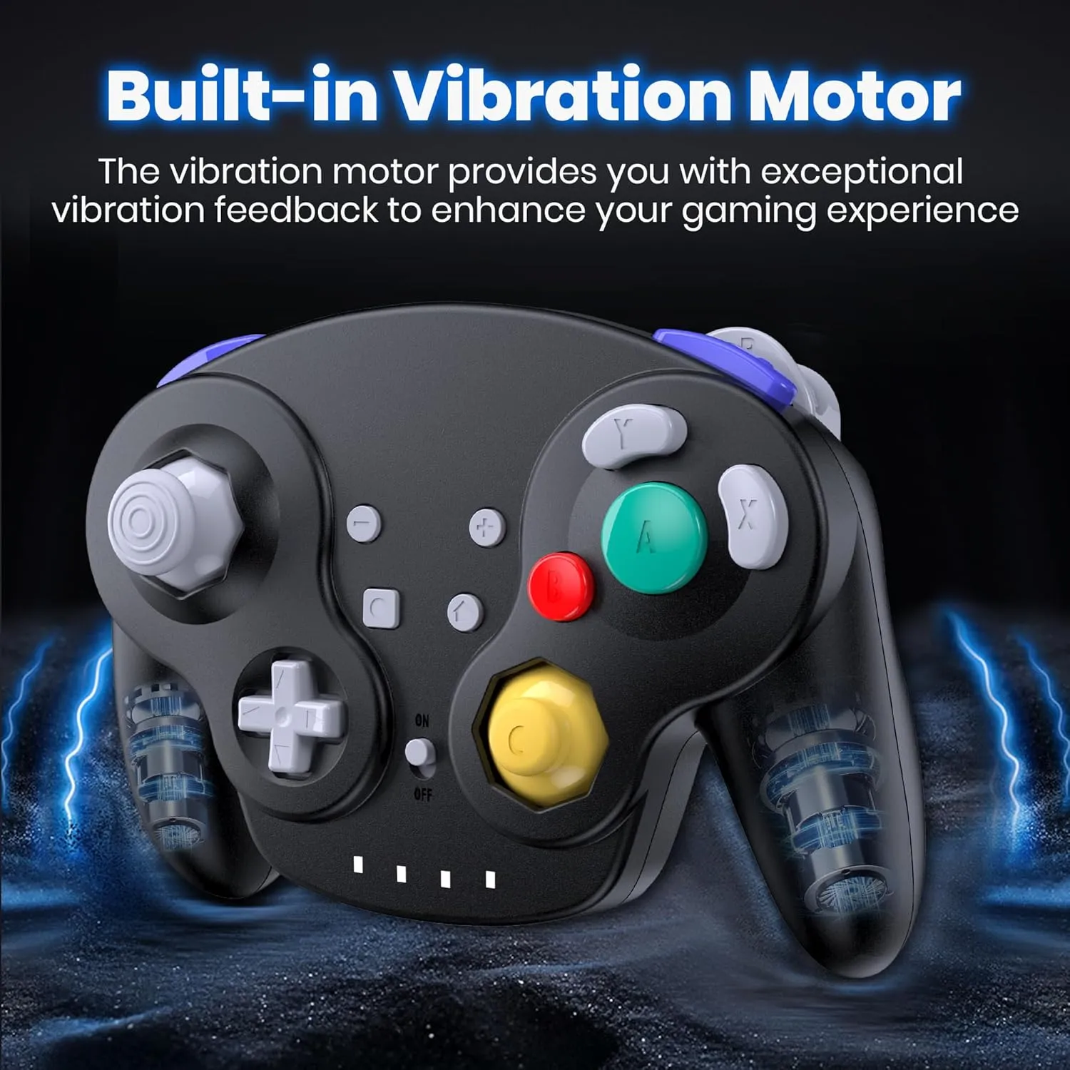 2.4 GHz Wireless GameCube Controller, for NGC GameCube Console (Built-in Rumble) (Analog Stick) (Analog Triggers) (Rechargeable) (Plug and Play) Black