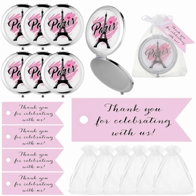 24 Sets Paris Party Favors for Guests Paris Make up Mirror Thank You Tags and Organza Bags Eiffel Tower Gift for Birthday Bridal Shower Pink Baby Shower Sweet 16 Party Favors