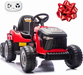 24V 7Ah Ride On Tractor w/Tiltable & Detachable Trailer, MOEYURO Kids Electric Vehicles Tractor w/400W Motors, Adjustable Seat, Remote Control, Bluetooth, Music, Power Tractor Wheels for Boys, Red