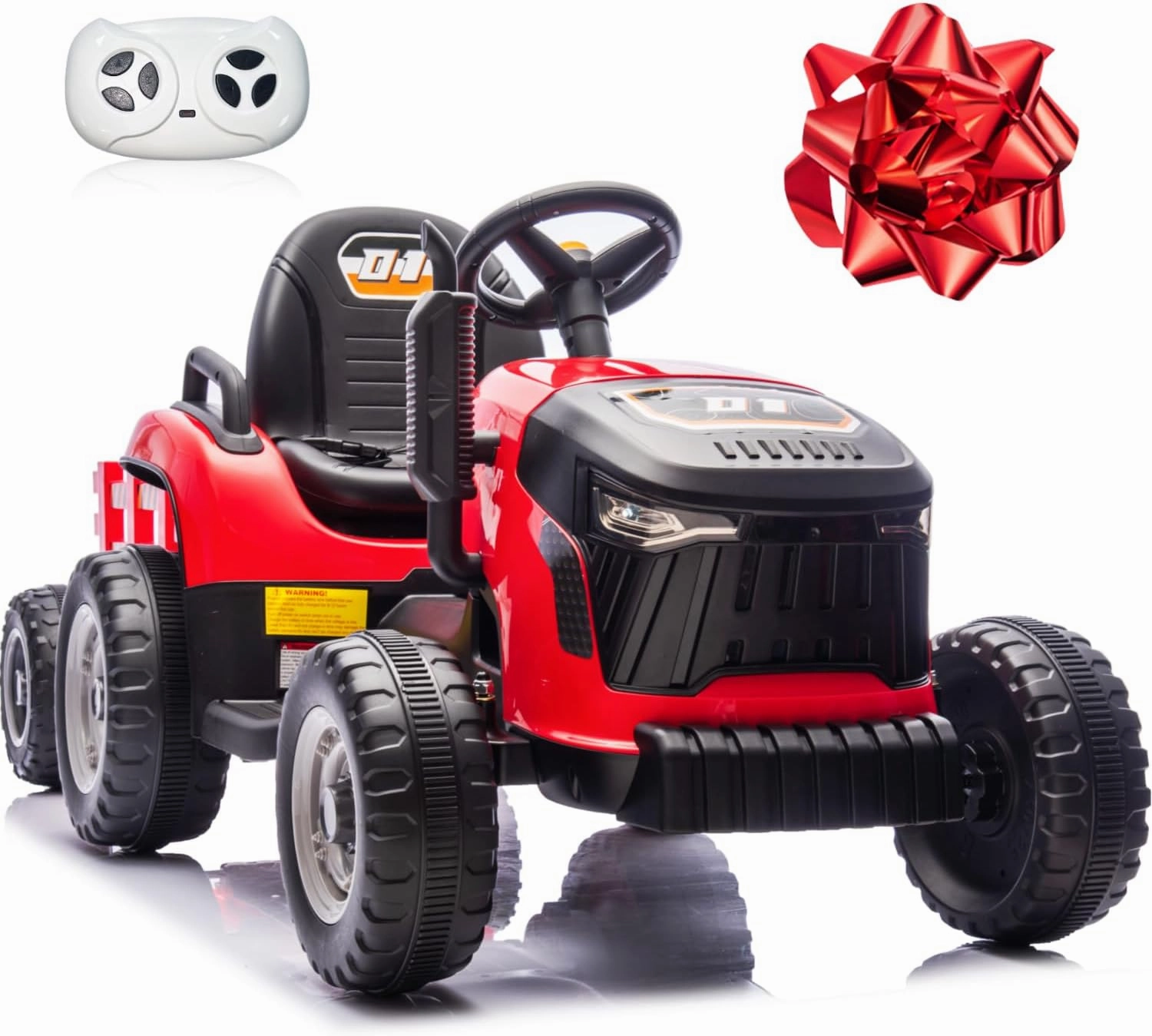24V 7Ah Ride On Tractor w/Tiltable & Detachable Trailer, MOEYURO Kids Electric Vehicles Tractor w/400W Motors, Adjustable Seat, Remote Control, Bluetooth, Music, Power Tractor Wheels for Boys, Red