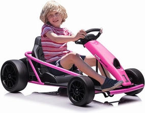 24V 9Ah Kids Ride-On Go-Kart Toy, High-Speed 8MPH Drifting Car with Powerful Motors, Large Seat, Slow Start Function, High/Low Speed Modes, Music, Max Load 180 Lbs, Racing Toy for Ages 8-12(Rose)