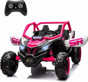 24V Electric Kids UTV Ride on Car with Remote Control, 2-Seater, 2 Shock Absorbers, 2x200W Motors, Power Wheels, EVA Tires, Soft Start, Music Player, for Big Kids (Pink)