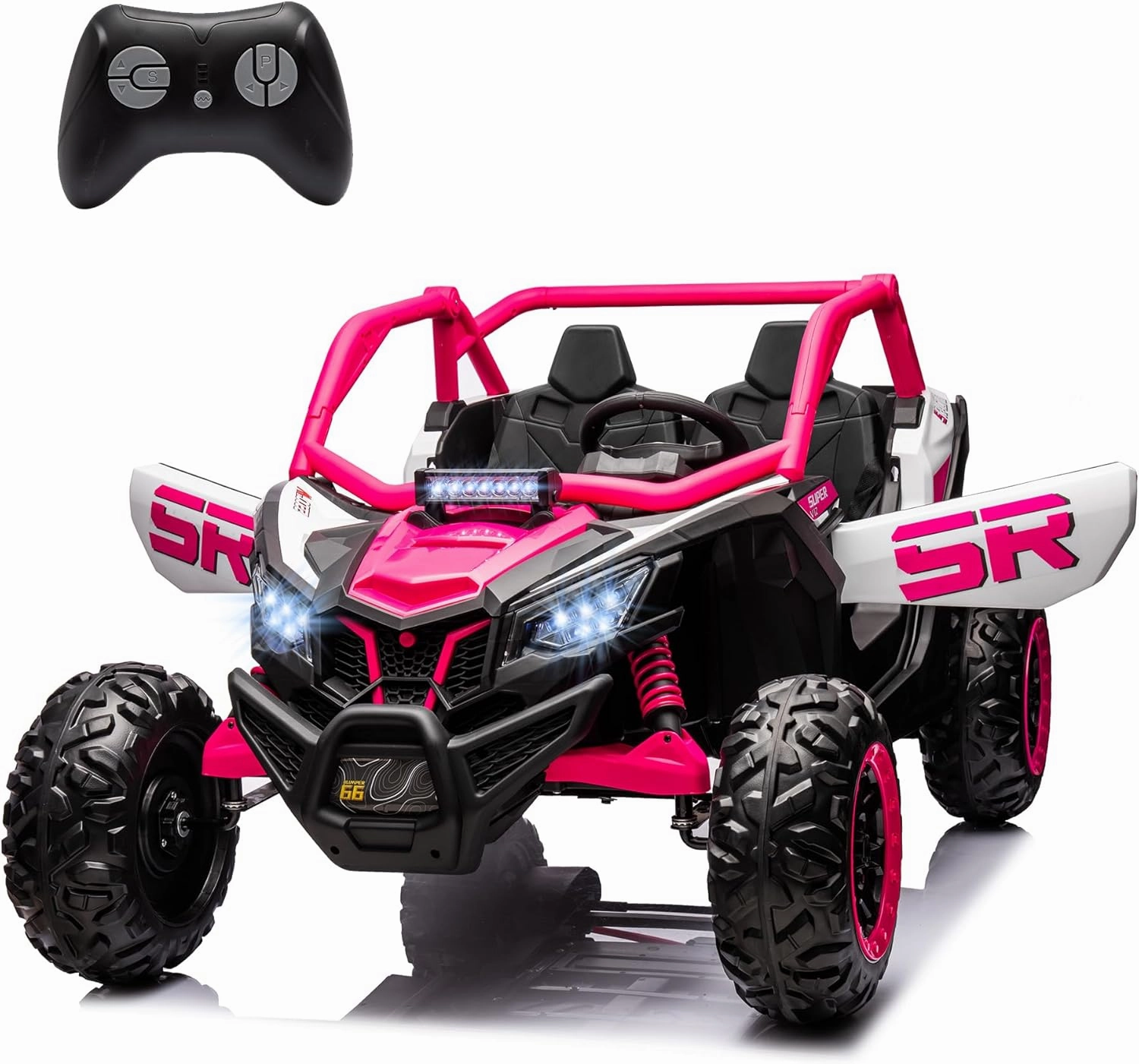 24V Electric Kids UTV Ride on Car with Remote Control, 2-Seater, 2 Shock Absorbers, 2x200W Motors, Power Wheels, EVA Tires, Soft Start, Music Player, for Big Kids (Pink)