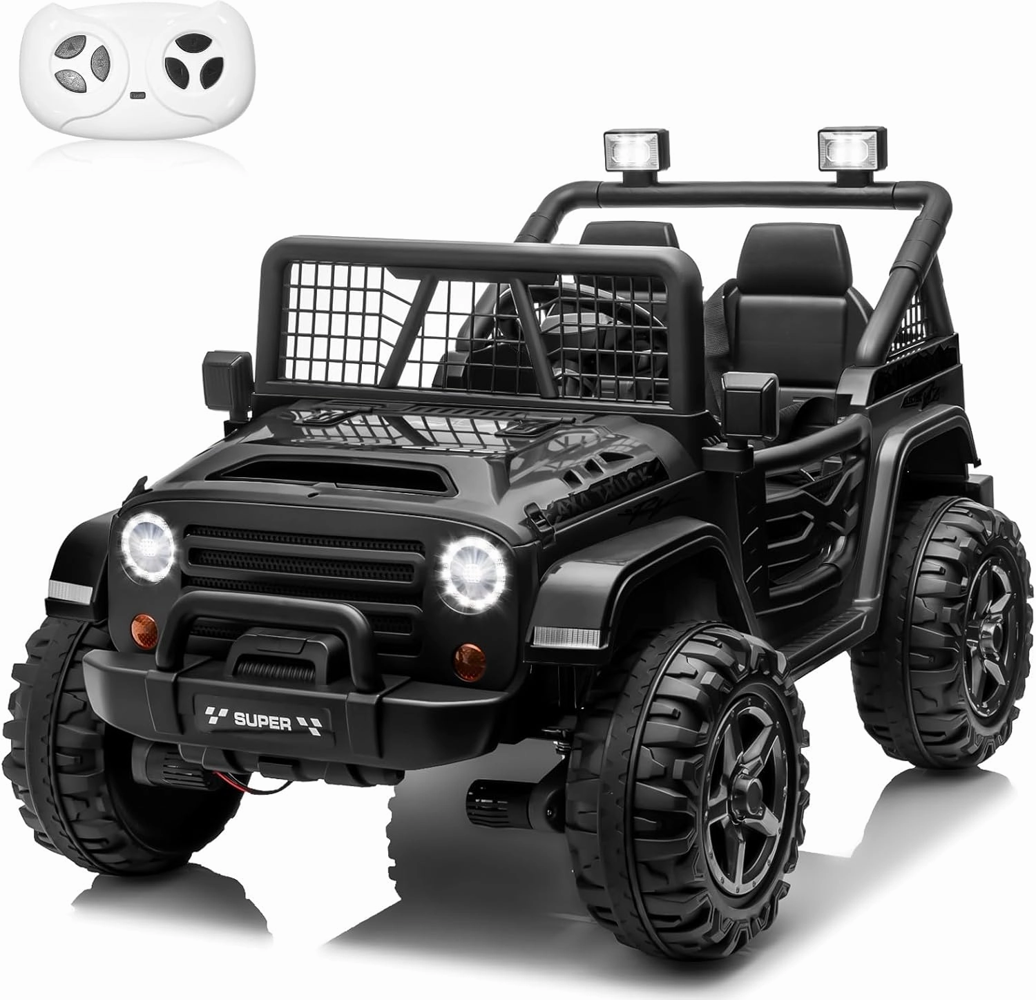 24V Ride on Car with Remote Control, XL 2 Seater 4WD/2WD Switchable Electric Car for Kids w/20 Inch Wide Seat, Gift Flower, 4X200W Power Car Wheels 24 Volt Big Jeeps for Boys Girls, Black