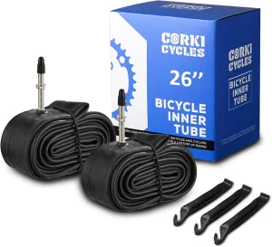 26 Inch Mountain Bike Tire Inner Tube 26 x 1.75 1.85 1.9 1.95 2.0 2.1 2.125 2.2 2.25 2.3 2.35 2.4 4.0 Presta 48mm Schrader Valve 32mm, Heavy Duty Butyl Rubber 26in MTB Bicycle Tube Replacement 2 Pack
