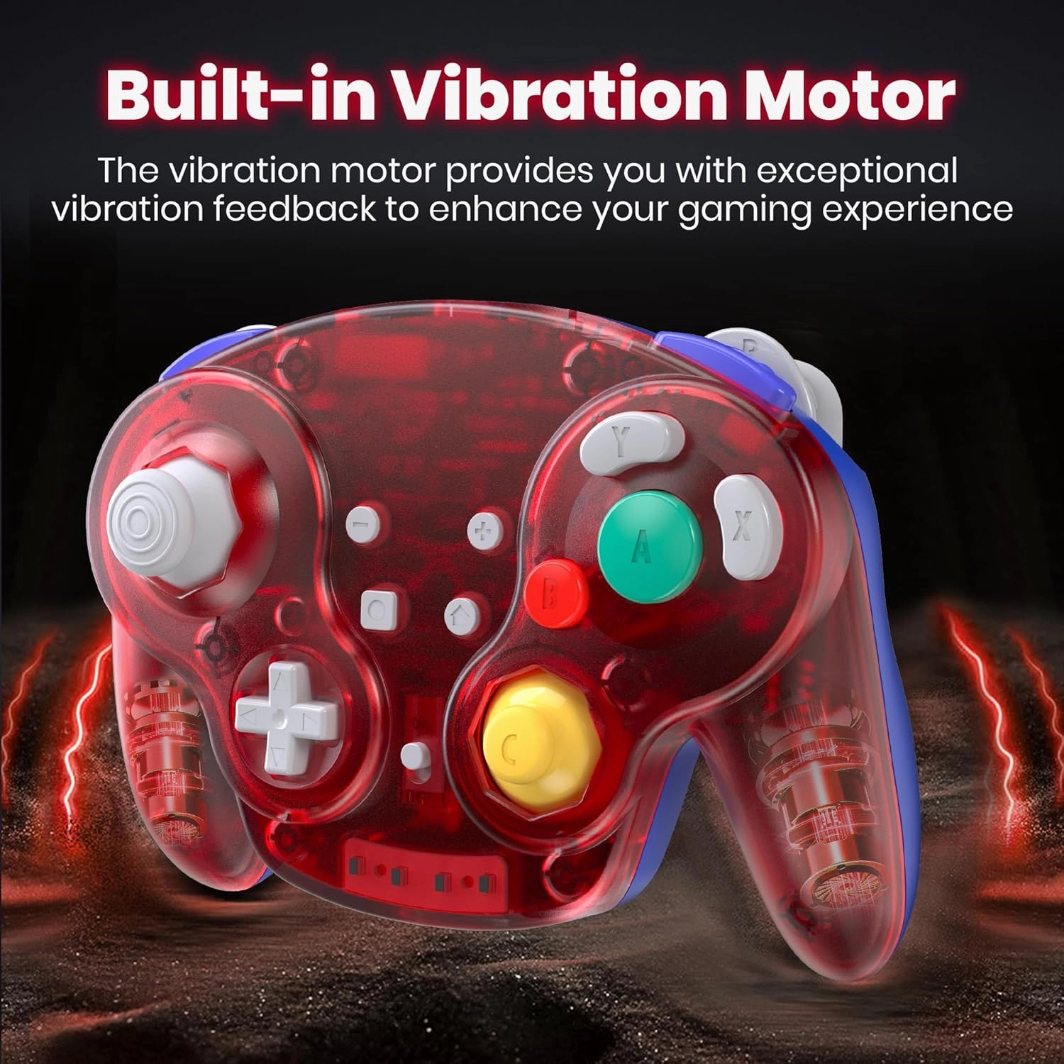 2.4 GHz Wireless GameCube Switch Pro Controller, for NGC GameCube Console, Switch/Switch OLED, PC, Steam Deck (Built-in Rumble) (Rechargeable) (Plug and Play) Clear Red