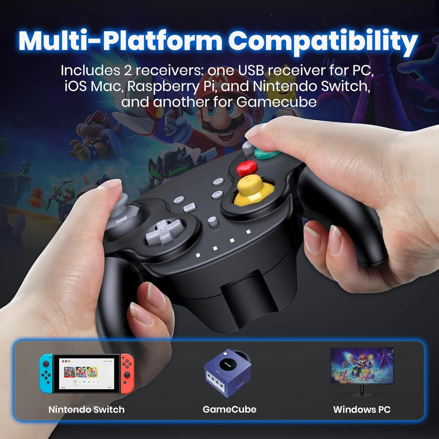 2.4 GHz Wireless NGC Switch Online Controller, USB Receiver & GameCube Receiver, Compatible with Windows PC iOS Mac Raspberry Pi, GameCube/Switch NSO - (Rechargeable) (Plug and Play) Black