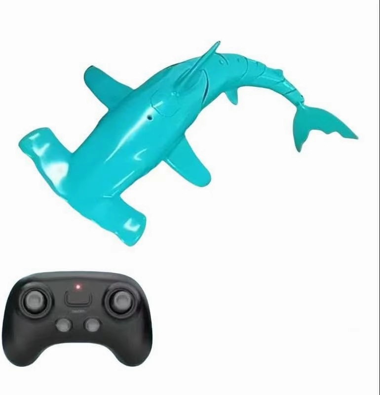 2.4G Remote Control Shark Bionic Electric Fish Summer Water Toy for Kids, Outdoor Pool Play RC Car Toy Gift (Cyan)