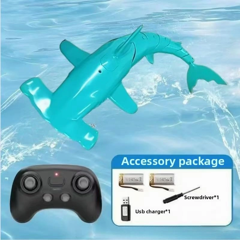 2.4G Remote Control Shark Bionic Electric Fish Summer Water Toy for Kids, Outdoor Pool Play RC Car Toy Gift (Cyan)