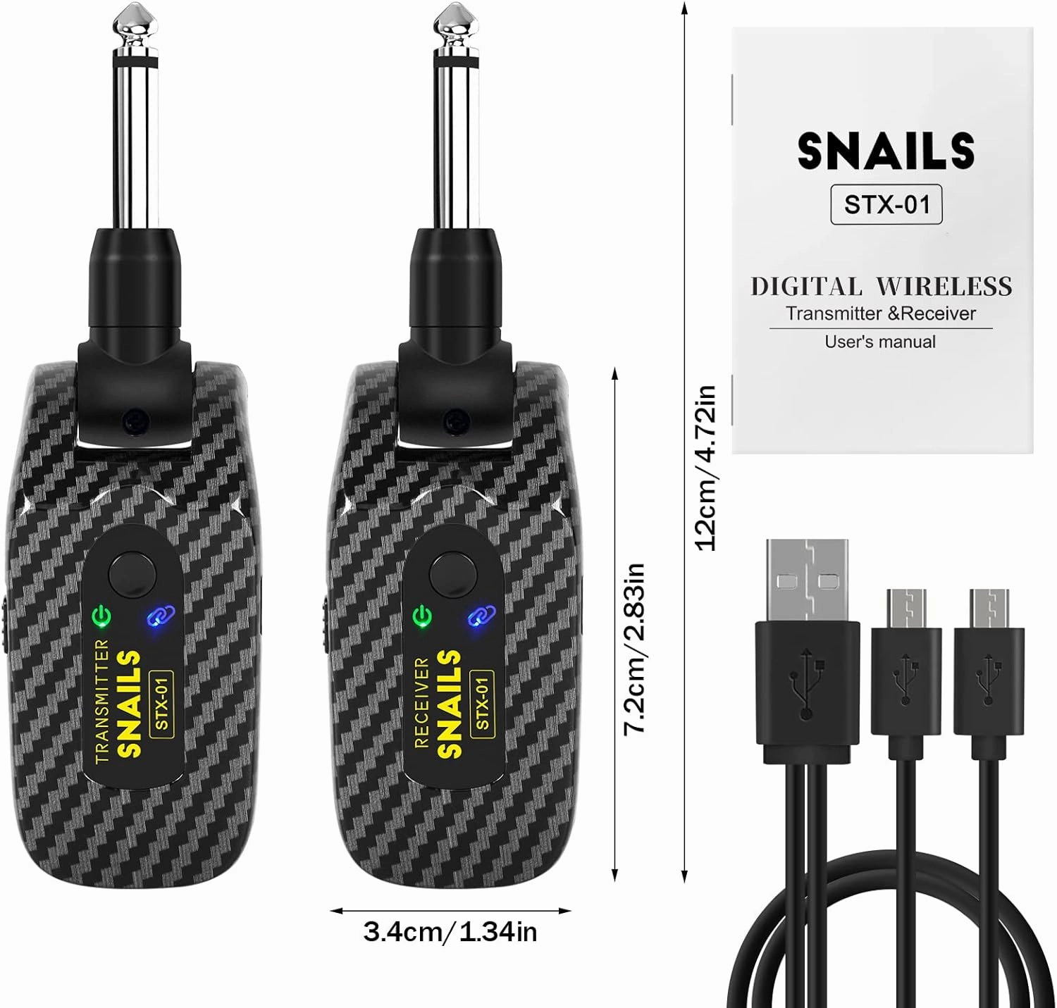 2.4GHZ Wireless Guitar System, Rechargeable Digital Wireless Guitar Transmitter Receiver with 4 Channels and Long Battery Endurance for Electric Guitar Bass
