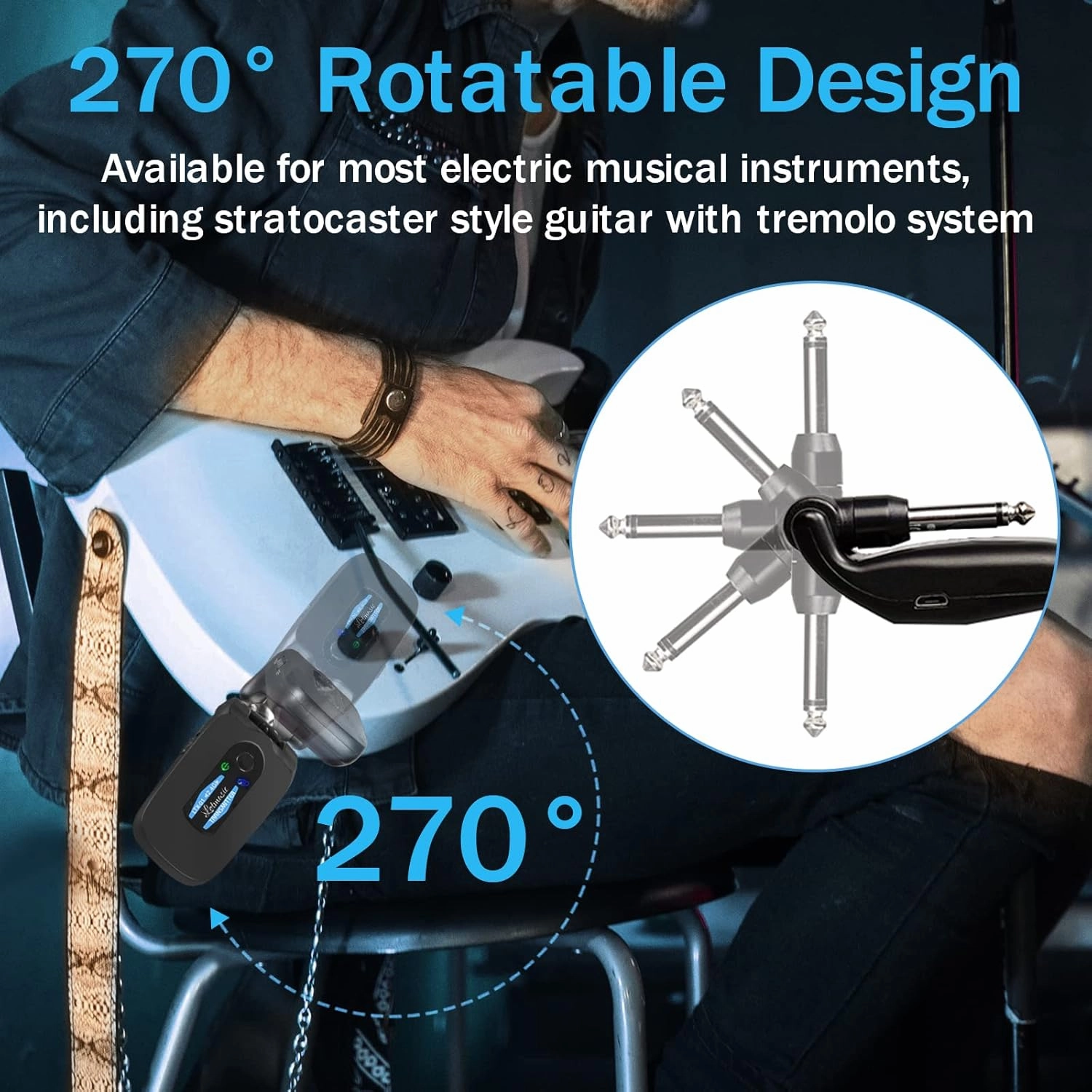 2.4GHZ Wireless Guitar System, Rechargeable Digital Wireless Guitar Transmitter Receiver with 4 Channels and Over 10 Hours Long Battery Endurance for Electric Guitar Bass