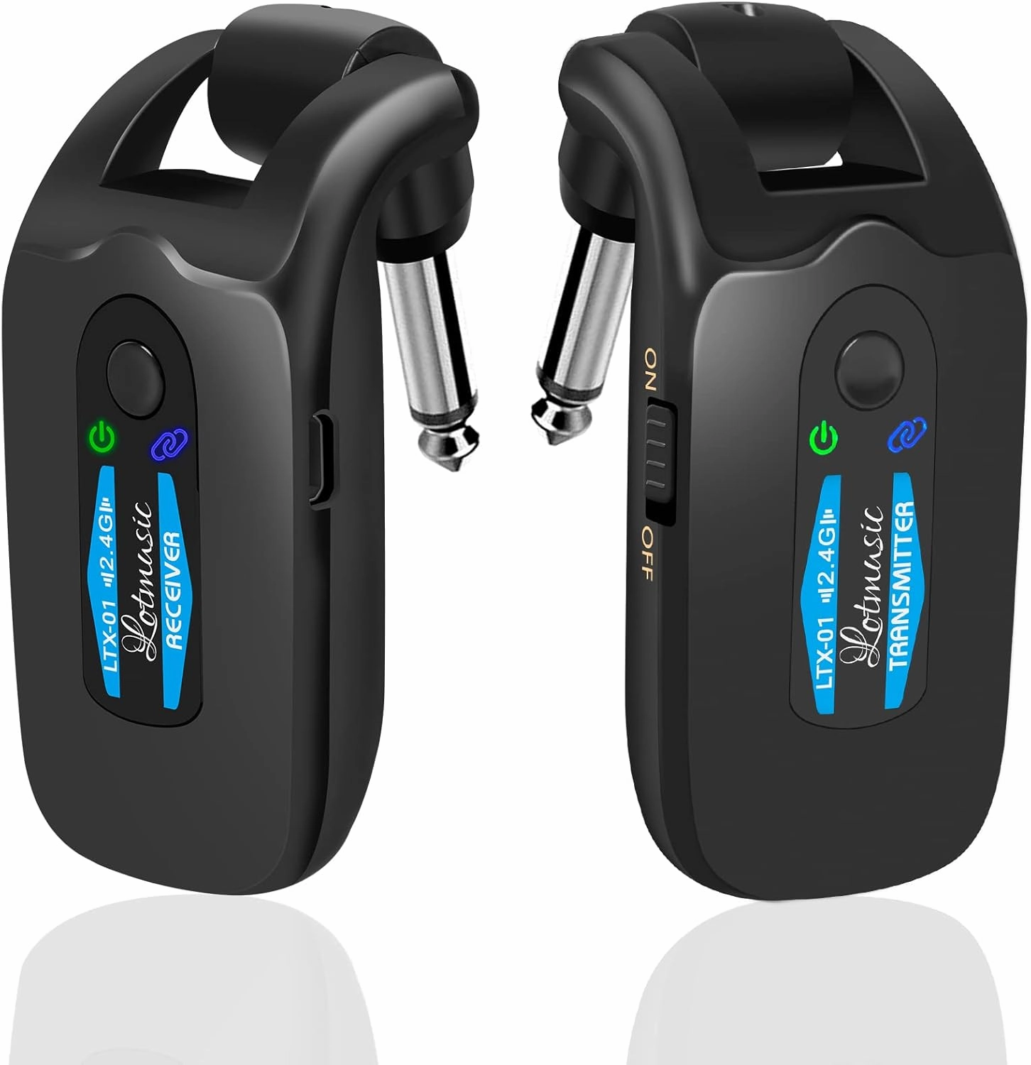 2.4GHZ Wireless Guitar System, Rechargeable Digital Wireless Guitar Transmitter Receiver with 4 Channels and Over 10 Hours Long Battery Endurance for Electric Guitar Bass