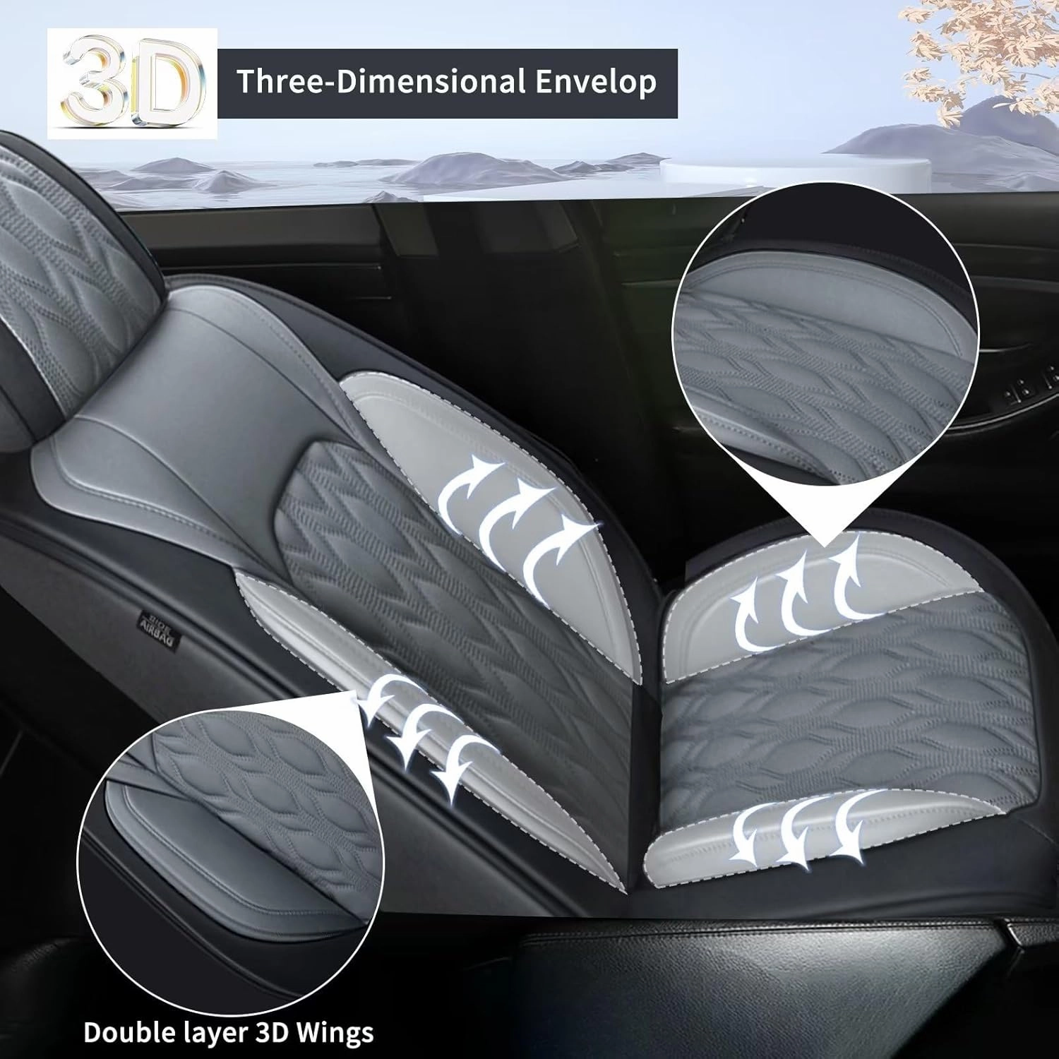 2 Front Car Seat Cover Fit for Chevy/Chevrolet Suburban 2009-2023 2024 2025, Faux Leather Seat Covers Waterproof Auto Seat Cushion Protector Compatible Airbag (2 Seats,Black&Dark Grey)