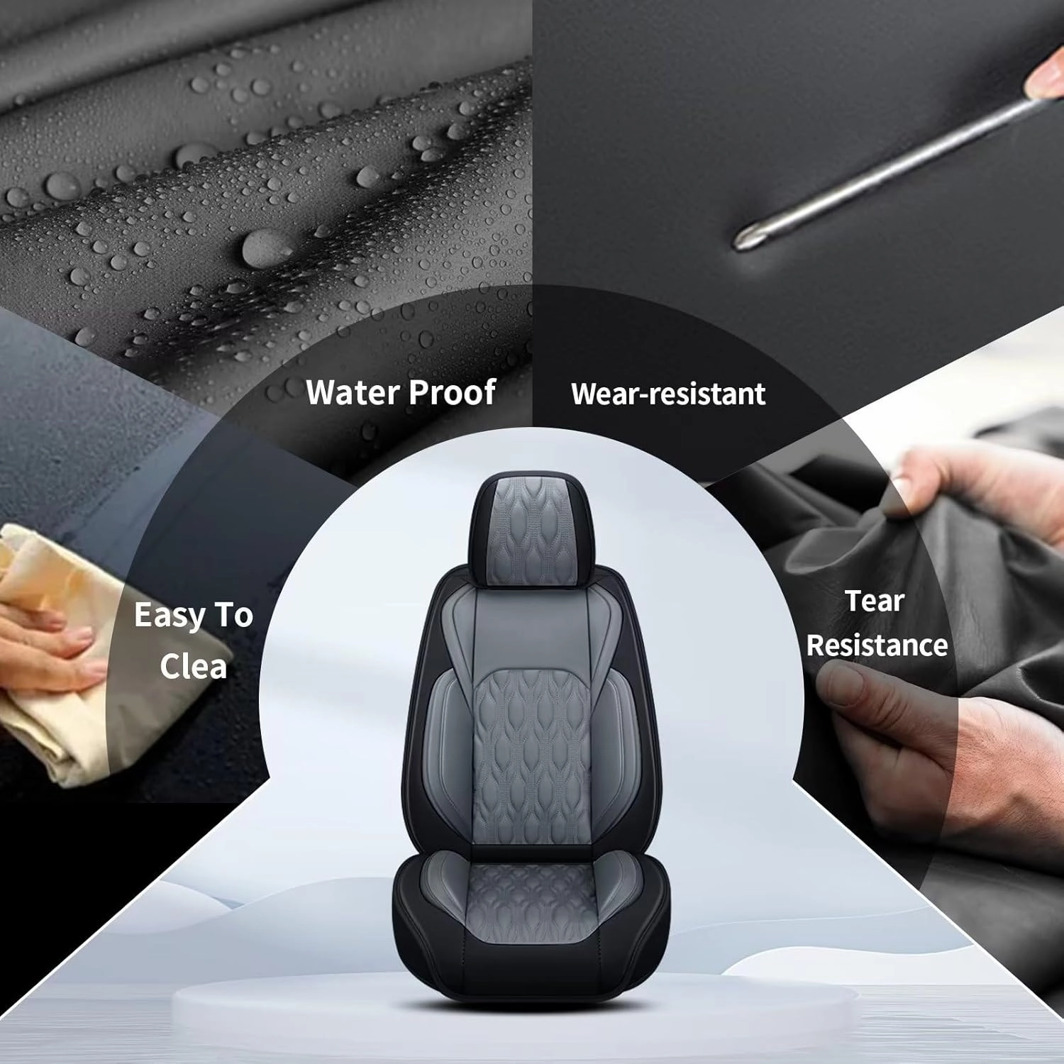 2 Front Car Seat Cover Fit for Chevy/Chevrolet Suburban 2009-2023 2024 2025, Faux Leather Seat Covers Waterproof Auto Seat Cushion Protector Compatible Airbag (2 Seats,Black&Dark Grey)