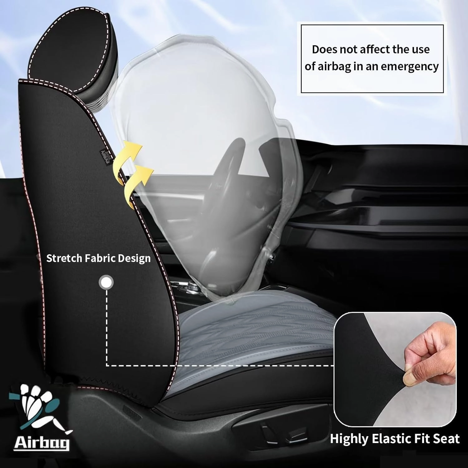 2 Front Car Seat Cover Fit for Chevy/Chevrolet Suburban 2009-2023 2024 2025, Faux Leather Seat Covers Waterproof Auto Seat Cushion Protector Compatible Airbag (2 Seats,Black&Dark Grey)