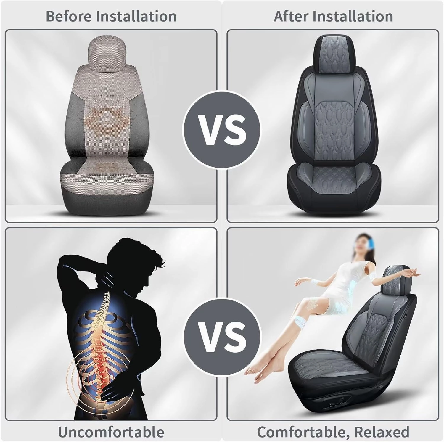 2 Front Car Seat Cover Fit for Chevy/Chevrolet Suburban 2009-2023 2024 2025, Faux Leather Seat Covers Waterproof Auto Seat Cushion Protector Compatible Airbag (2 Seats,Black&Dark Grey)