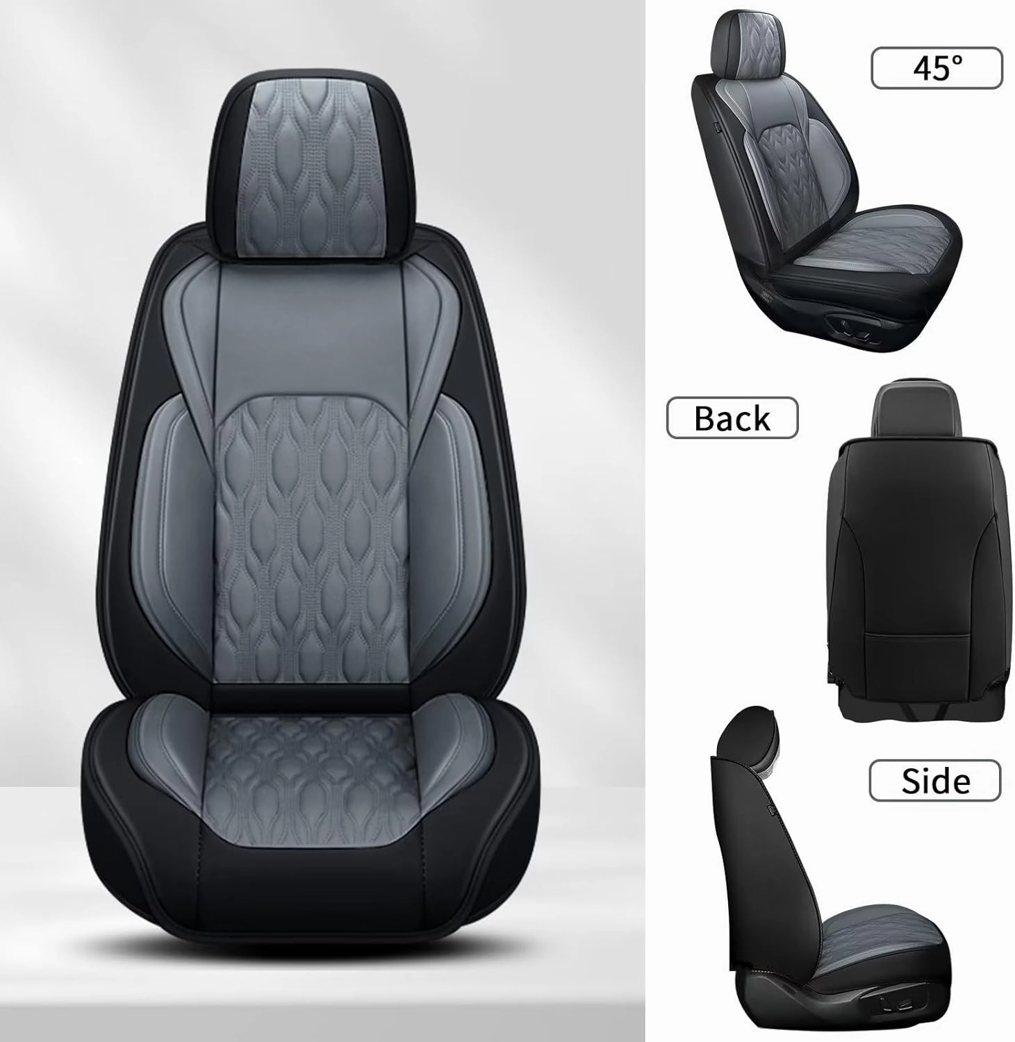 2 Front Car Seat Cover Fit for Chevy/Chevrolet Suburban 2009-2023 2024 2025, Faux Leather Seat Covers Waterproof Auto Seat Cushion Protector Compatible Airbag (2 Seats,Black&Dark Grey)