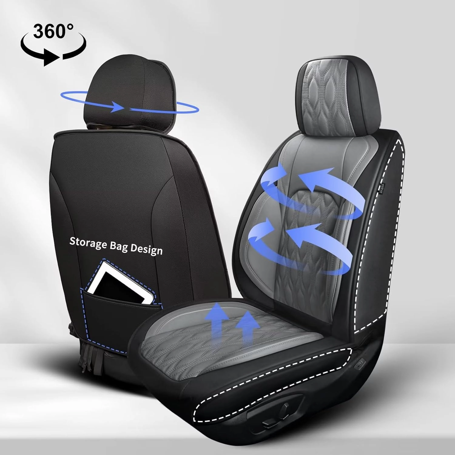 2 Front Car Seat Cover Fit for Chevy/Chevrolet Suburban 2009-2023 2024 2025, Faux Leather Seat Covers Waterproof Auto Seat Cushion Protector Compatible Airbag (2 Seats,Black&Dark Grey)