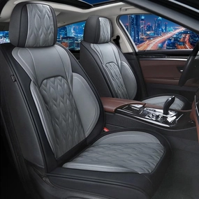 2 Front Car Seat Cover Fit for Chevy/Chevrolet Suburban 2009-2023 2024 2025, Faux Leather Seat Covers Waterproof Auto Seat Cushion Protector Compatible Airbag (2 Seats,Black&Dark Grey)