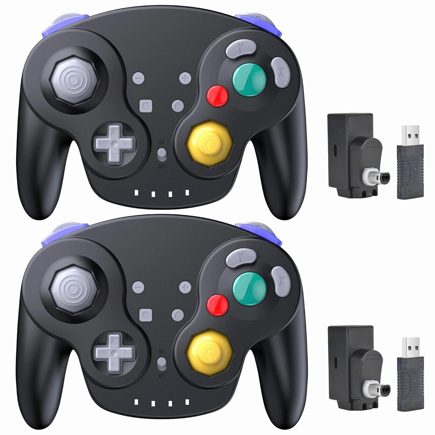 2 Pack 2.4 GHz Wireless NGC Switch Online Controller, GameCube & USB Receiver, Compatible with Windows PC iOS Mac Raspberry Pi Steam GameCube/Switch (Rechargeable) (Plug and Play) (Vibration) Black