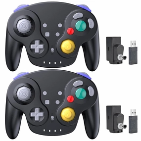 2 Pack 2.4 GHz Wireless NGC Switch Online Controller, GameCube & USB Receiver, Compatible with Windows PC iOS Mac Raspberry Pi Steam GameCube/Switch (Rechargeable) (Plug and Play) (Vibration) Black