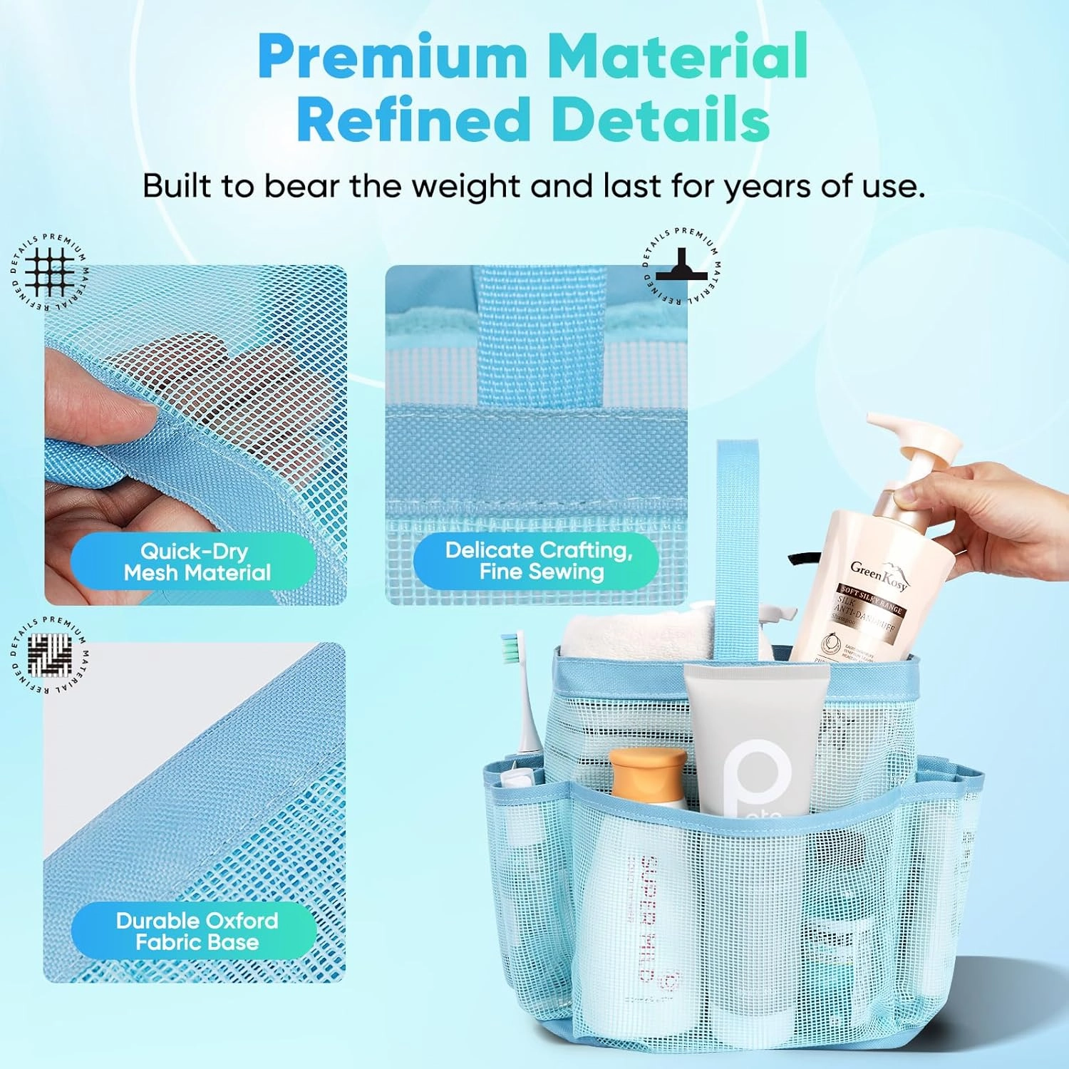 2 Pack Mesh Shower Caddy Portable for College Dorm Room Essentials, Shower Caddy Dorm with 8-Pocket Large Capacity,Shower Bag for Beach,Swimming,Gym