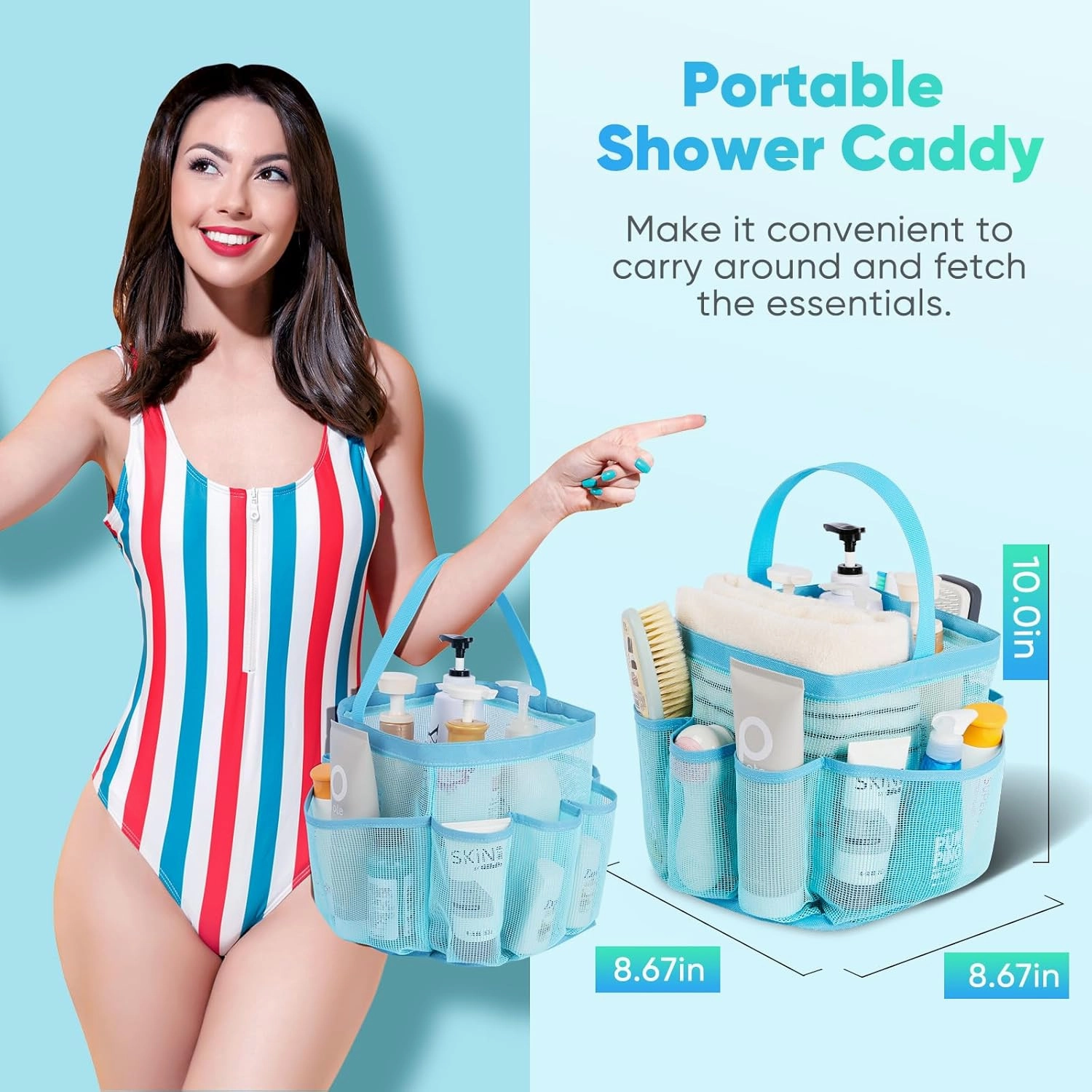 2 Pack Mesh Shower Caddy Portable for College Dorm Room Essentials, Shower Caddy Dorm with 8-Pocket Large Capacity,Shower Bag for Beach,Swimming,Gym