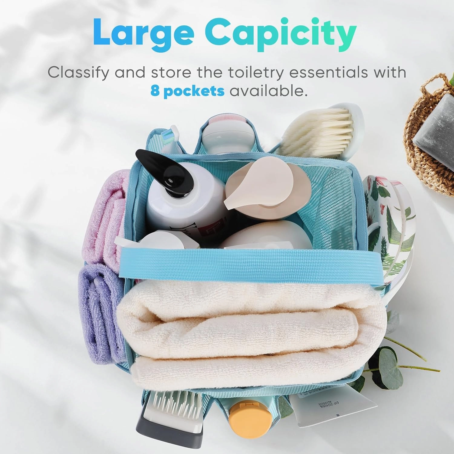2 Pack Mesh Shower Caddy Portable for College Dorm Room Essentials, Shower Caddy Dorm with 8-Pocket Large Capacity,Shower Bag for Beach,Swimming,Gym
