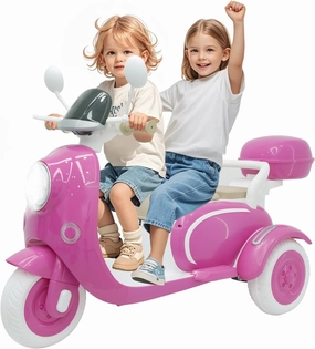 2 Seater Ride on Motorcycle, 12V Electric Motorcycle for Kids, 3 Wheels Kids Moped with Large Storage Box, Music, Bluetooth, LED Headlight, Electric Motorbike for Boys Girls Ages 3  (Rose Red)