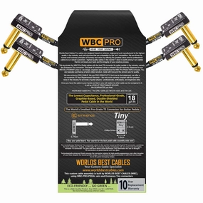 2 Units - 4 Inch - WBC-PRO-PEDAL – 22 AWG - Low-Cap (18pF/ft) – Pro-Grade – Graphite-based - Dual-Shielded Pedal, Effects, Patch, instrument cable with Eminence Tiny Gold Plated Angled TS Connectors